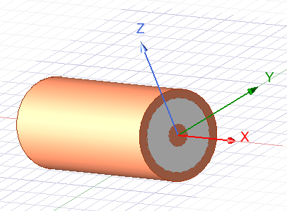Standalone parameterized coaxial-line model used before antenna integration.
