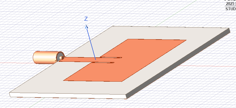 Integrated coax-to-microstrip launch used in the connector-fed antenna model.