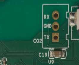Figure 4.1 - Suspected UART header on the HSA2307 PCB with identified signal pins