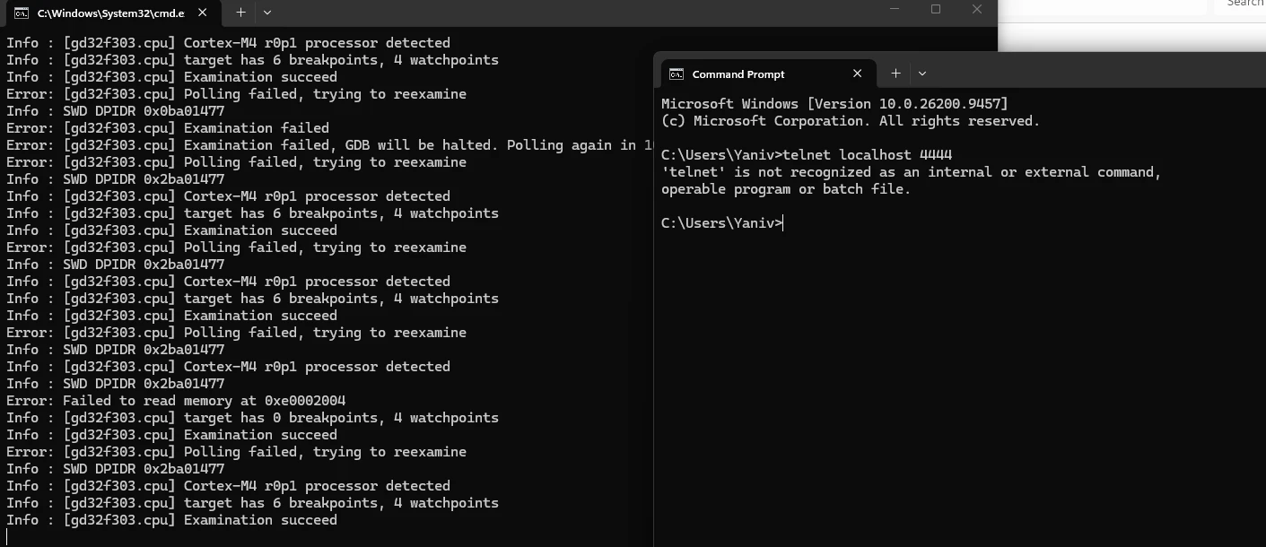 Figure 4.5 - Successful OpenOCD access to the HSA2307 processor over SWD