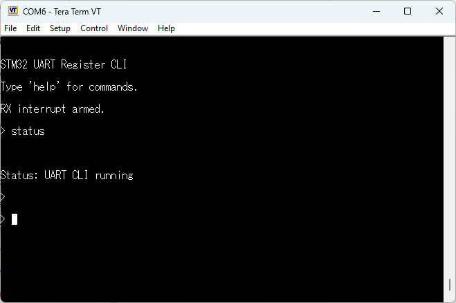 Tera Term output showing status command result